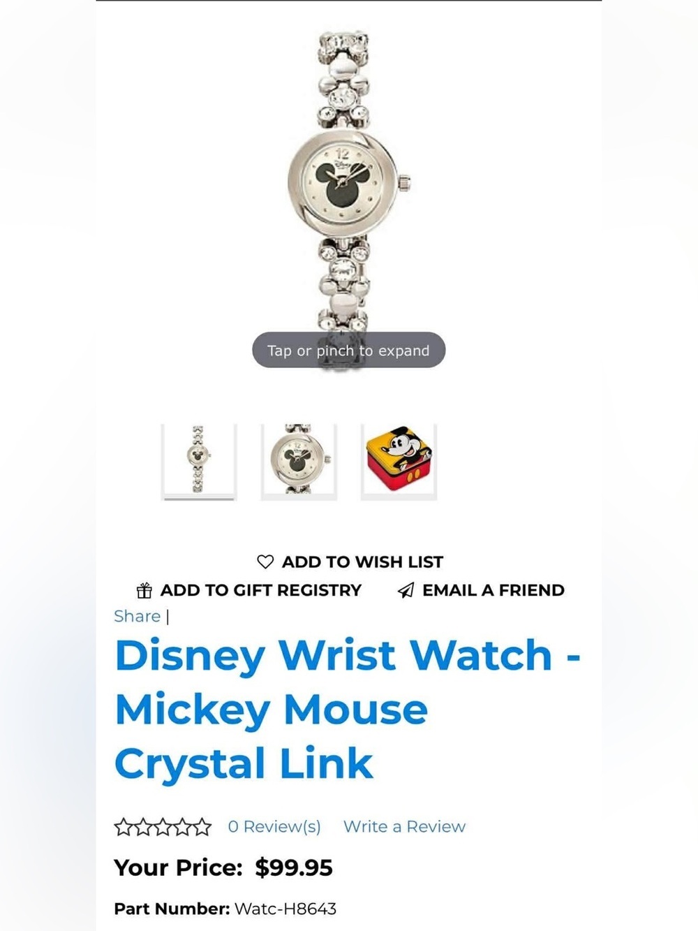 Disney Silver-tone Mickey Mouse Crystal Link Bracelet Watch